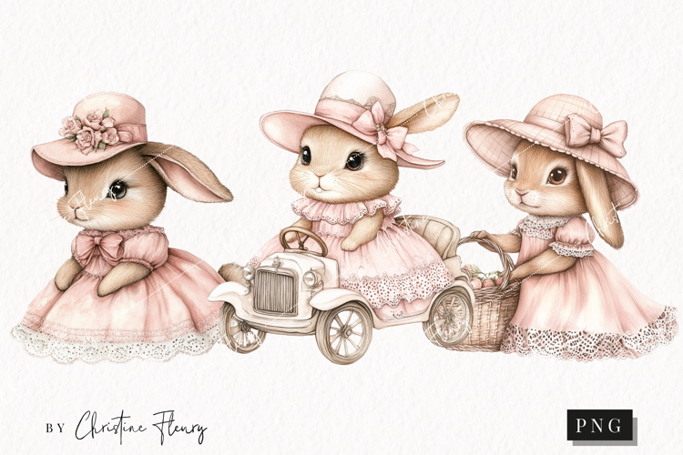 Watercolor Pink Elegant Bunny Clipart | Spring PNG