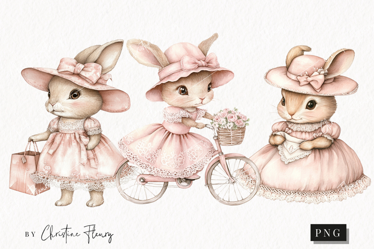 Watercolor Pink Elegant Bunny Clipart | Spring PNG