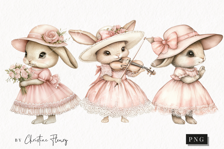 Watercolor Pink Elegant Bunny Clipart | Spring PNG
