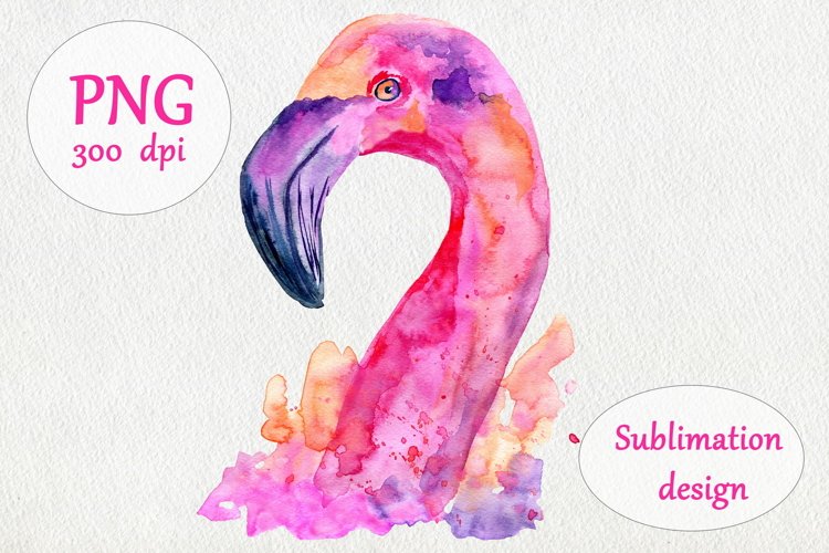 Watercolor Pink Flamingo Sublimation Design PNG example image 1