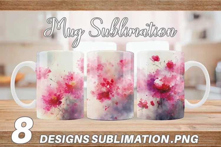 Watercolor Pink Flower Mug sublimation design