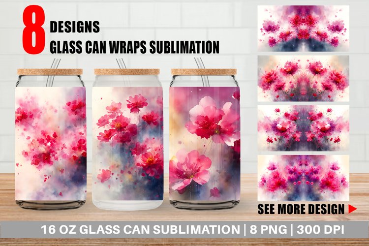 Glass Can Wraps Watercolor Pink Flower