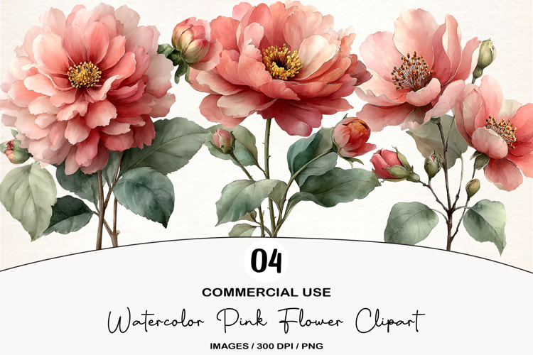 Watercolor Pink Flower Clipart
