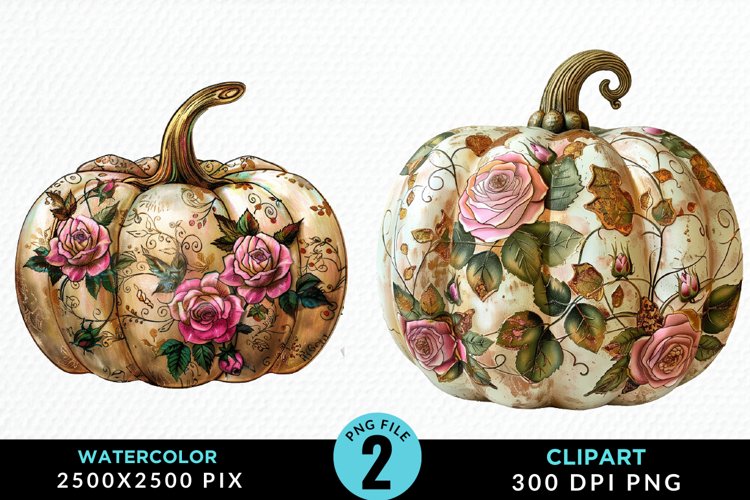 Watercolor Pink And Gold Pumpkin Clipart