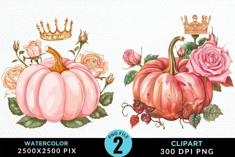 Watercolor Pink And Gold Pumpkin Clipart