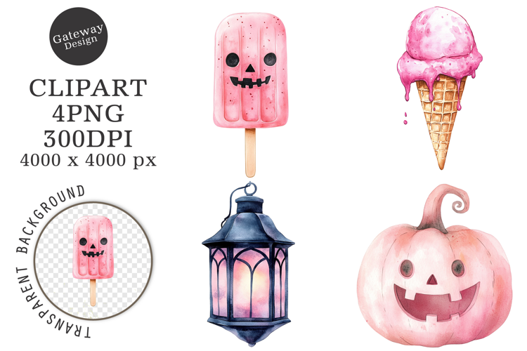 Watercolor Pink Halloween Clipart