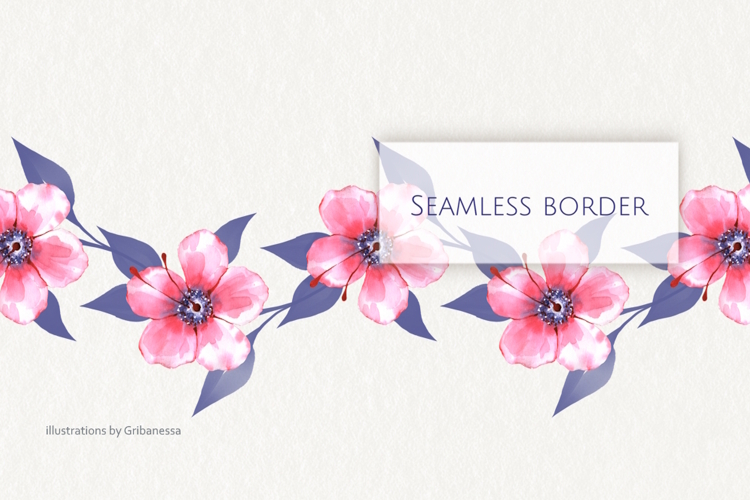 Watercolor Pink Hibiscus Seamless Border