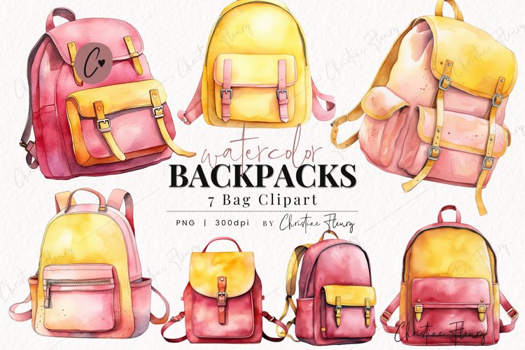 Watercolor Pink Lemonade Backpack Clipart