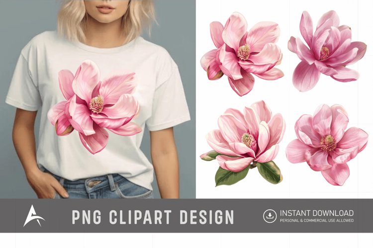 Watercolor Pink Magnolia Flower Clipart