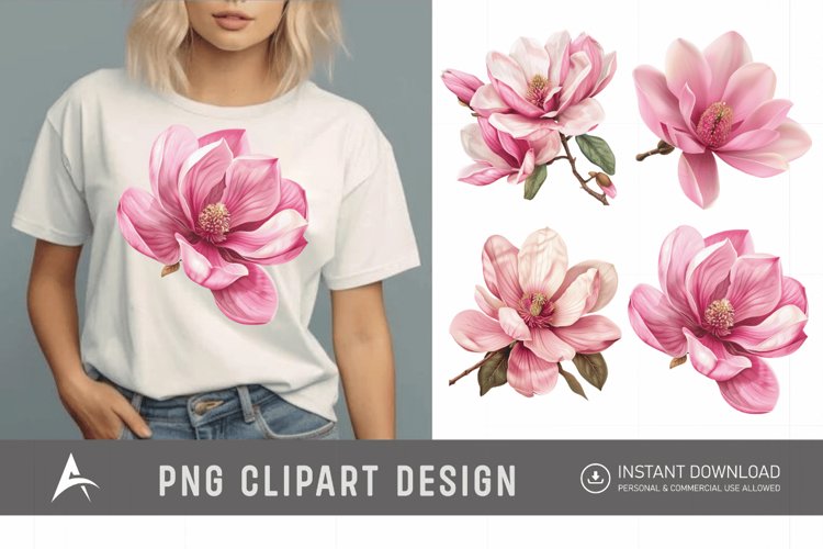 Watercolor Pink Magnolia Flower Clipart