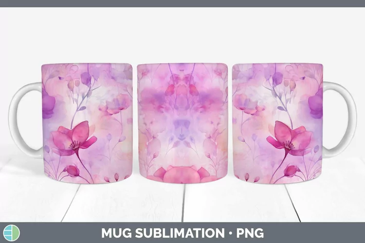 Watercolor Pink Mug Wrap Sublimation Coffee Cup Designs