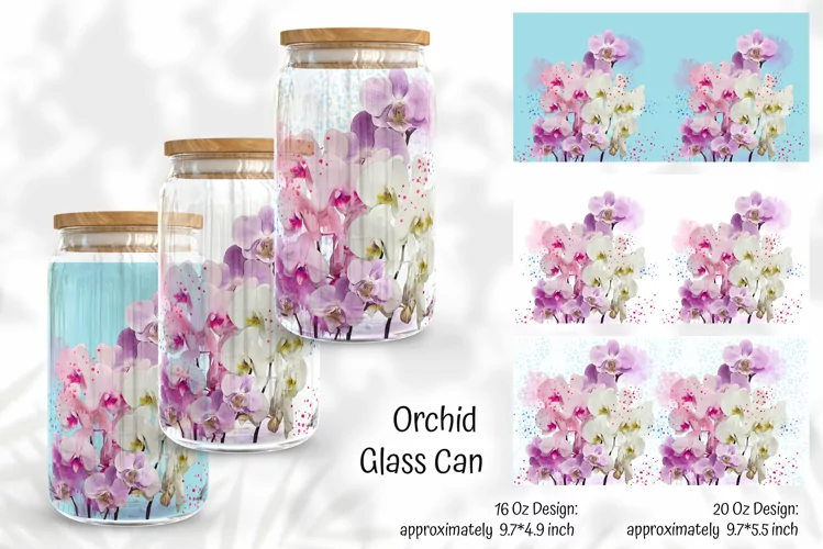 Watercolor Purple Orchid for Glass Can Sublimation Wrap