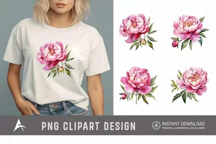 Watercolor Pink Peonies Clipart