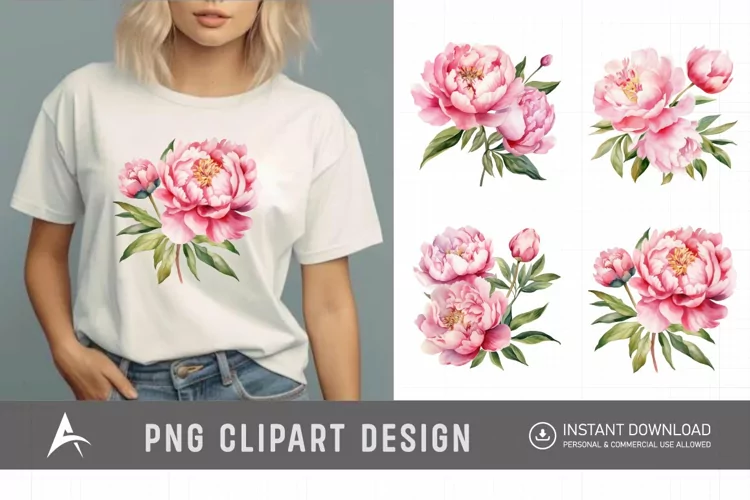 Watercolor Pink Peonies Clipart