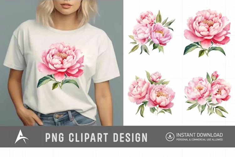 Watercolor Pink Peonies Clipart