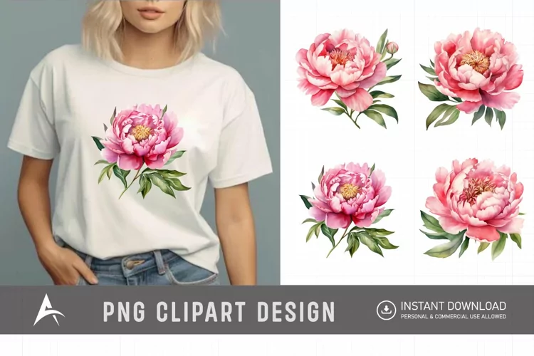Watercolor Pink Peonies Clipart