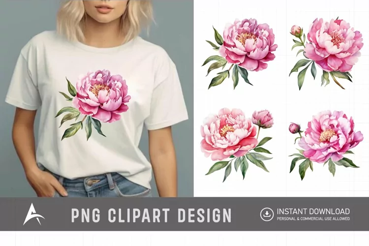 Watercolor Pink Peonies Clipart