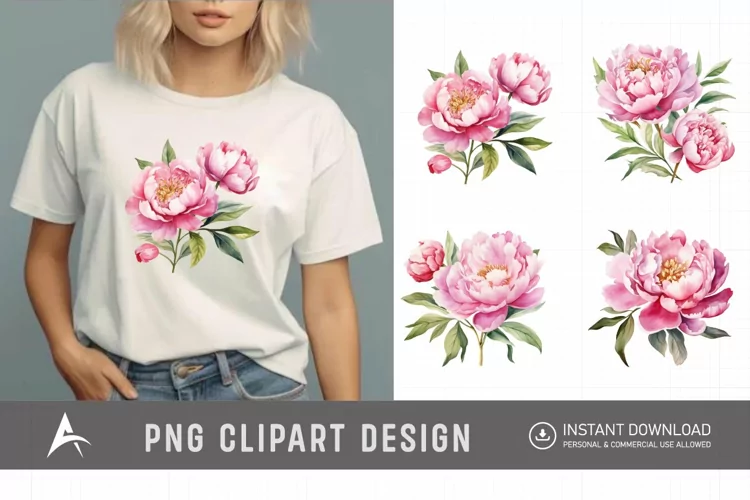 Watercolor Pink Peonies Clipart