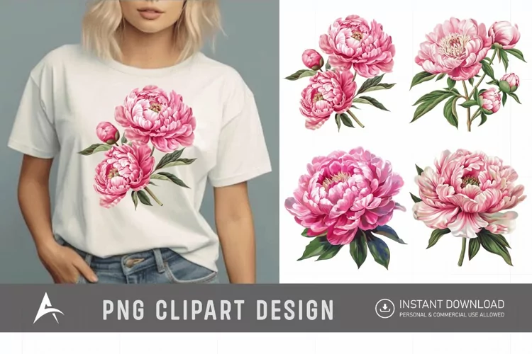 Watercolor Pink Peony Clipart