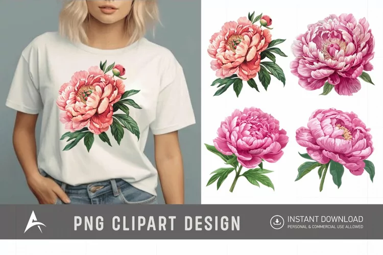 Watercolor Pink Peony Clipart