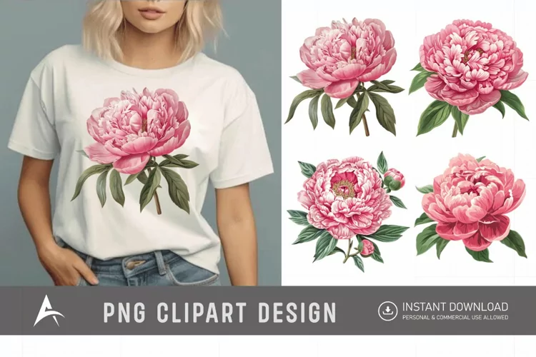 Watercolor Pink Peony Clipart
