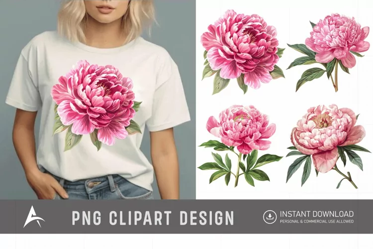 Watercolor Pink Peony Clipart