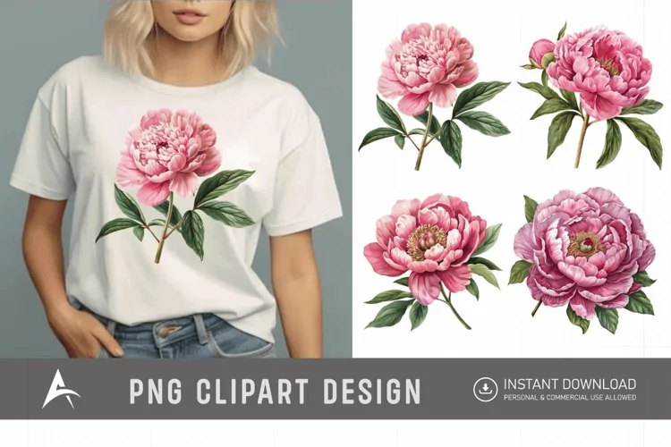 Watercolor Pink Peony Clipart