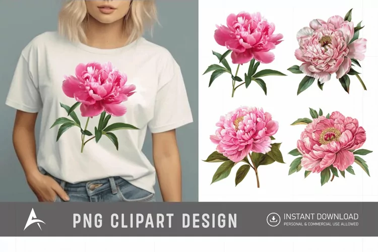 Watercolor Pink Peony Clipart