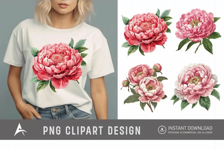 Watercolor Pink Peony Clipart