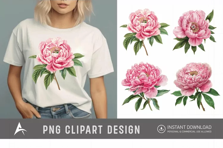 Watercolor Pink Peony Clipart