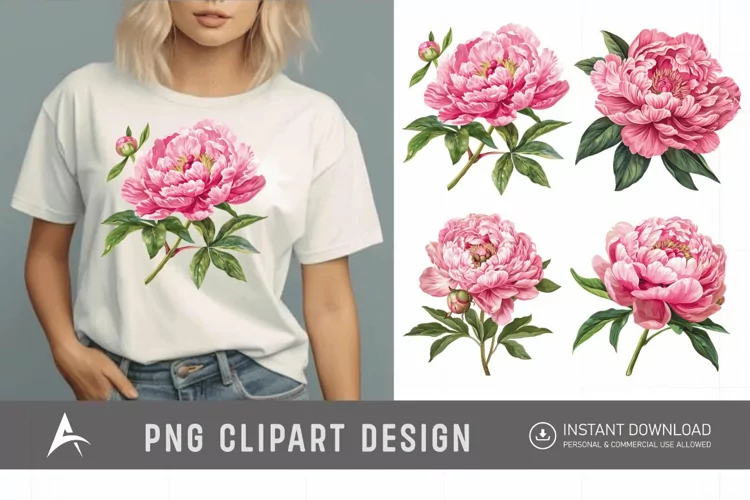 Watercolor Pink Peony Clipart