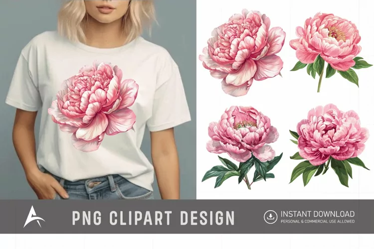 Watercolor Pink Peony Clipart