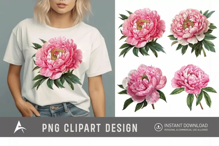 Watercolor Pink Peony Clipart