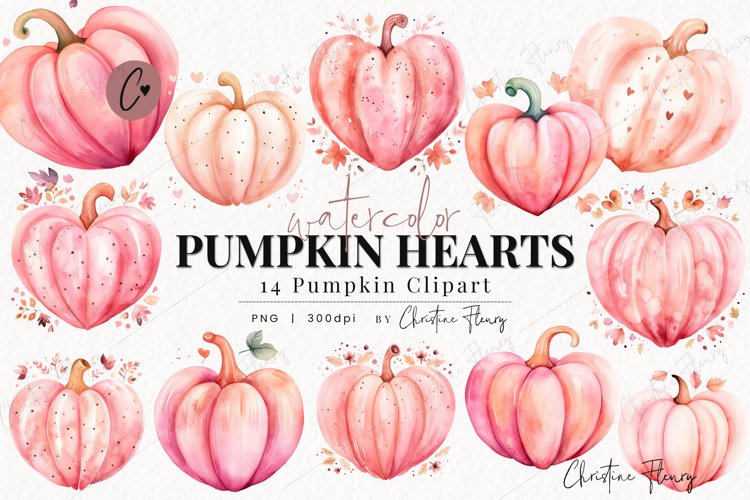 Watercolor Pumpkin Hearts Clipart