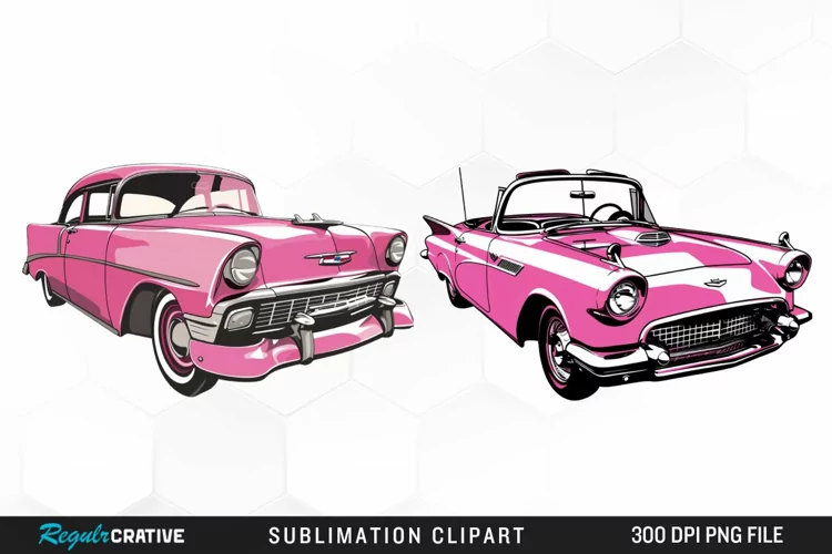 Watercolor Pink Retro Car PNG Clipart