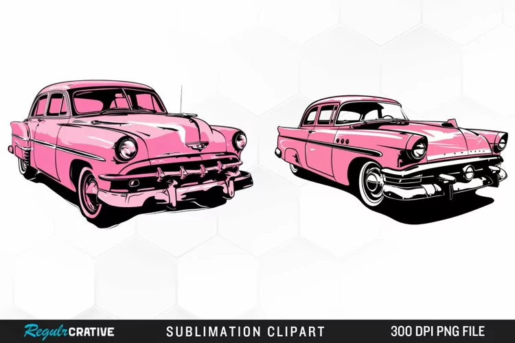 Watercolor Pink Retro Car PNG Clipart