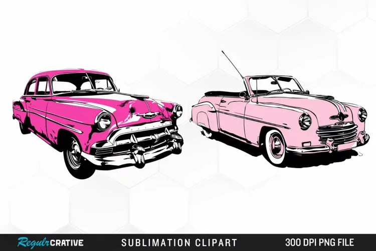 Watercolor Pink Retro Car PNG Clipart