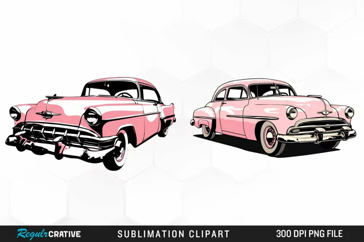 Watercolor Pink Retro Car PNG Clipart