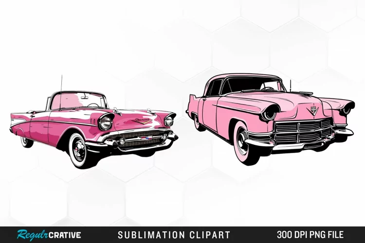 Watercolor Pink Retro Car PNG Clipart