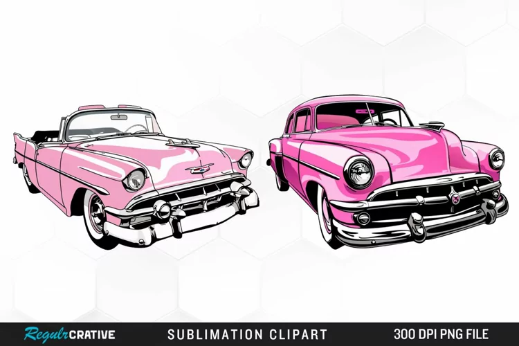 Watercolor Pink Retro Car PNG Clipart