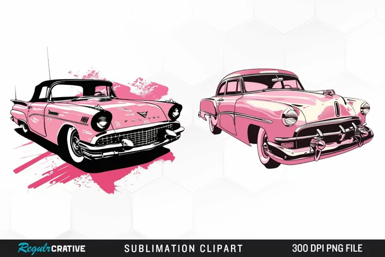 Watercolor Pink Retro Car PNG Clipart