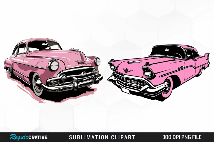 Watercolor Pink Retro Car PNG Clipart