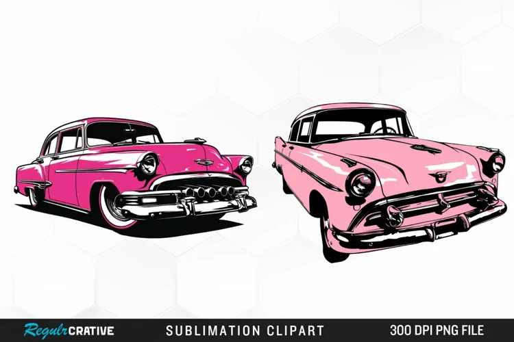 Watercolor Pink Retro Car PNG Clipart