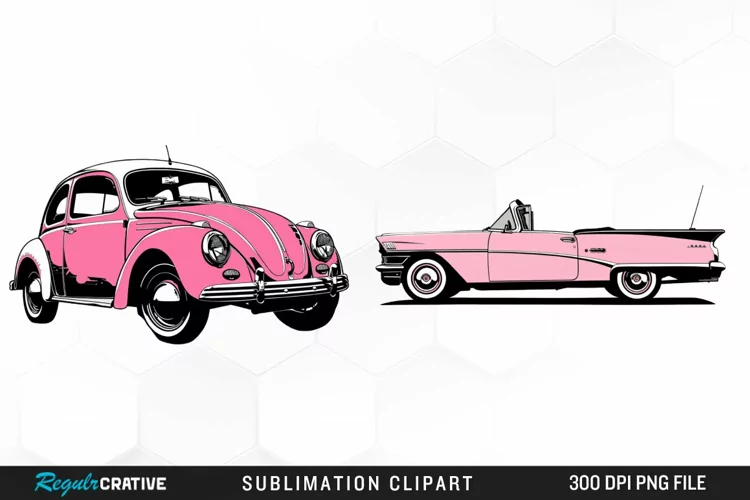 Watercolor Pink Retro Car PNG Clipart