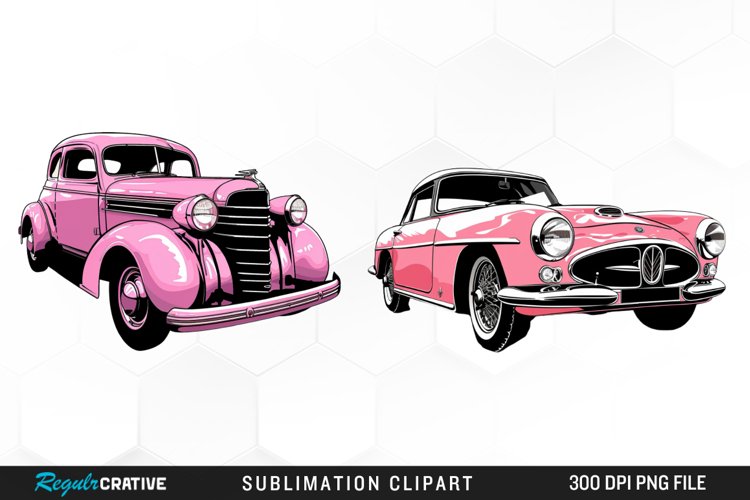 Watercolor Pink Retro Car PNG Clipart