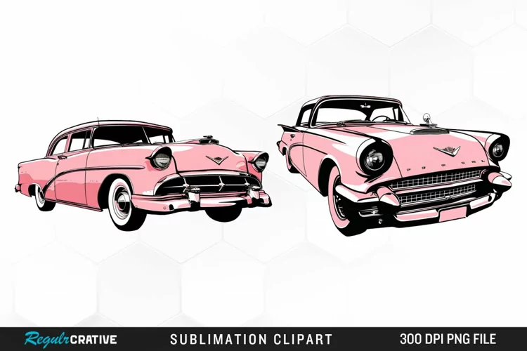 Watercolor Pink Retro Car PNG Clipart