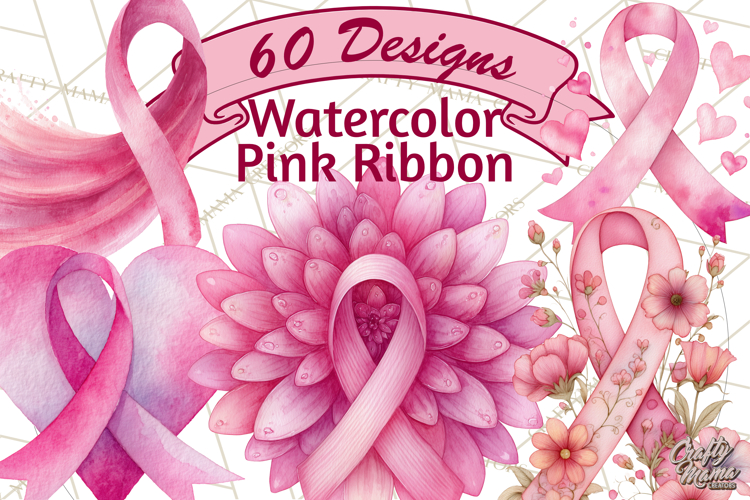 Watercolor Pink Ribbon Clipart, Breast Cancer Awareness PNG