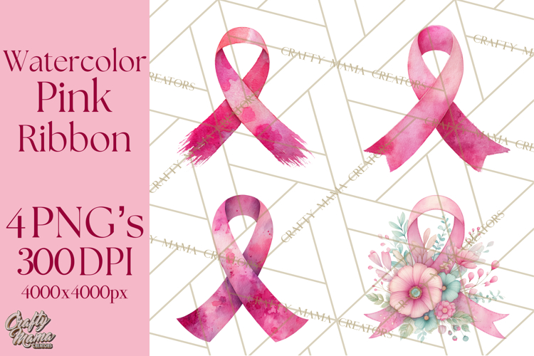 Watercolor Pink Ribbon Clipart, Breast Cancer Awareness PNG