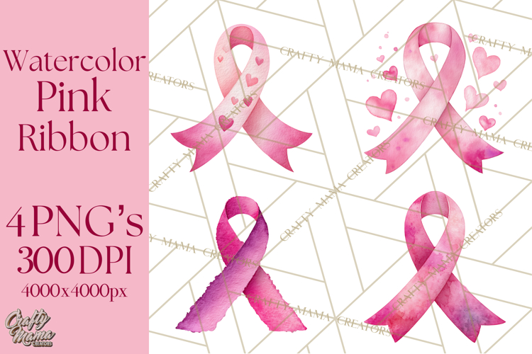 Watercolor Pink Ribbon Clipart, Breast Cancer Awareness PNG