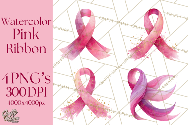 Watercolor Pink Ribbon Clipart, Breast Cancer Awareness PNG